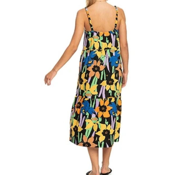 🌻 Roxy Waiting Line Floral Printed Tiered MIDI Dress size Medium Sundress - Picture 3 of 12